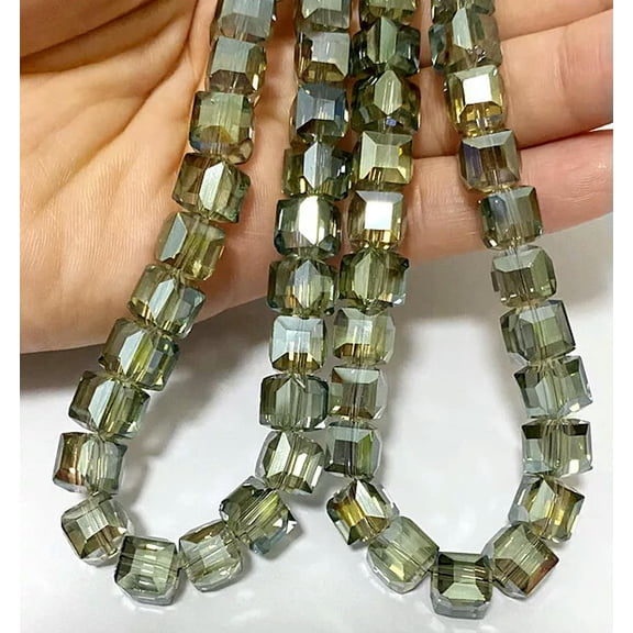 U8MO 10mm Faceted Pretty ArmyGreen Red Crystal Quartz Square Loose Beads 40pcs