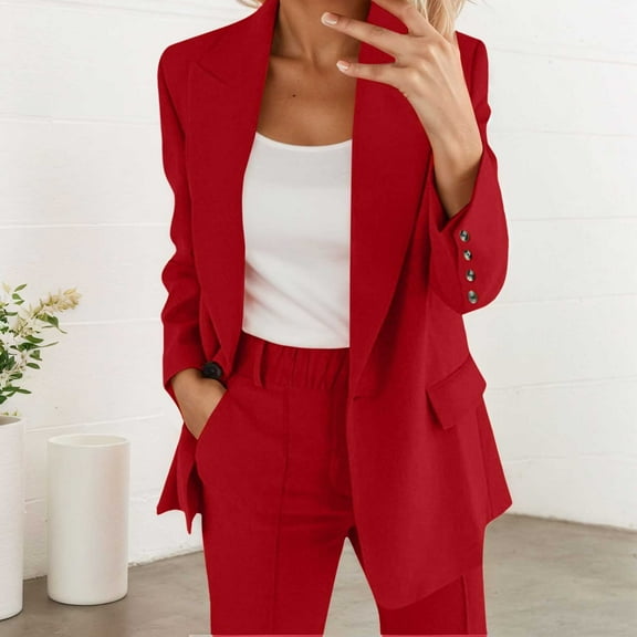Stylish Women's Work Trousers Suit Set Elegant Jacket and Pants Ensemble for Attire for and Business Meetings