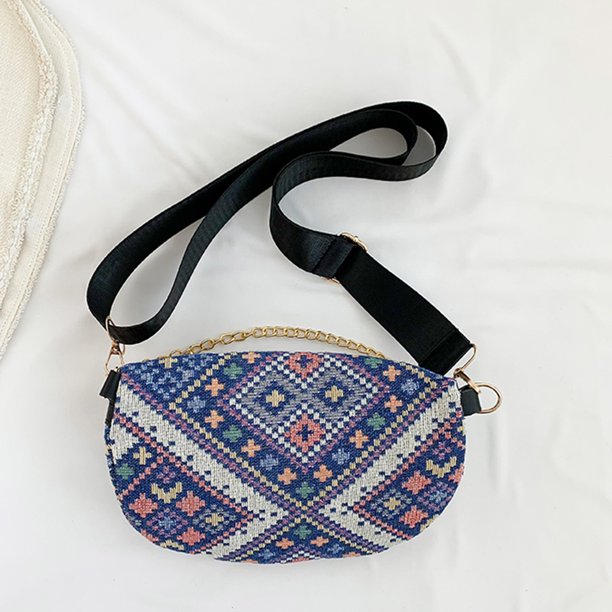 Bolsa De Pecho Bolsa de pecho para mujer, riñonera étnica nacional, bandolera de moda (azul) Likrtyny Para Estrenar
