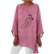 thumbnail image 1 of Camisa de lino y algodón con cuello redondo y manga 3/4 para mujer, tops con estampado personalizado, blusa holgada con dobladillo irregular Pompotops  FGAJ11705, 1 of 7