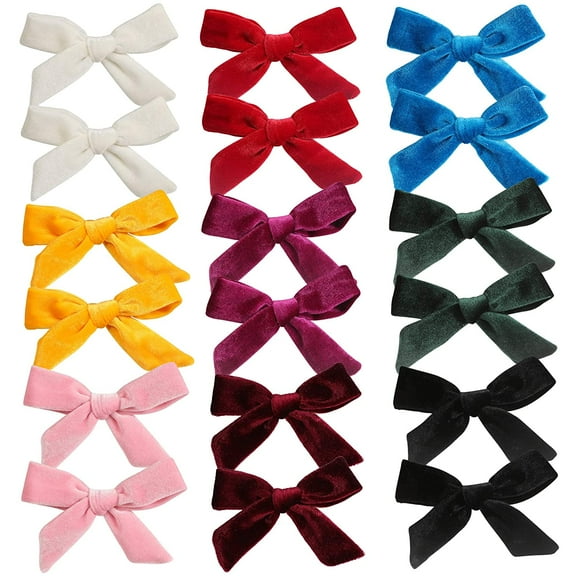 18 Pack/9 Pairs Solid Velvet Bow Ponytail Pigtail Alligator Hair Clips Barrettes Hair Accessories for Baby Girls Toddlers Teens Kids