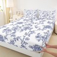 thumbnail image 3 of Manfei Blue Floral Flower Twin Sheet Sets for Kid, Vintage Elegant Twin Fitted Sheet, Rustic Farmhouse Flat Sheet, Super Cozy Room Decor, 3-Piece, 3 of 7