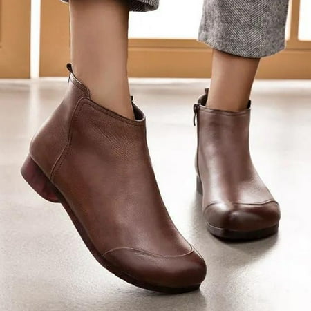 

ERTUTUYI Chunky Shoes Heels Breathable Zipper Short Retro Women s High Fashion Boots Women s Boots Brown 40