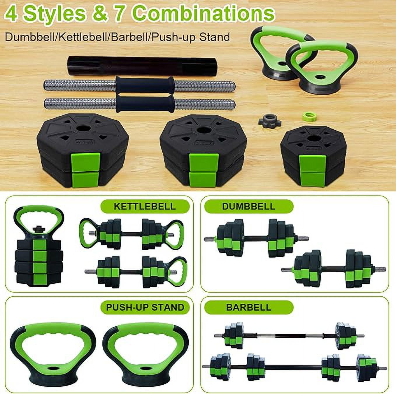 Adjustable Kettlebell Set, 4 in 1 Adjustable Dumbbell Set,44lbs Weight Set with Iron Handle Used as Kettlebells, Barbell, Push up Stand for Home Gym,Octagon,44LBS
