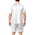 thumbnail image 4 of Premium Soft Satin Silk Set For Men Short Sleeve Button Front Top Loose Shorts Two Piece Loungewear With Pockets White S, 4 of 6