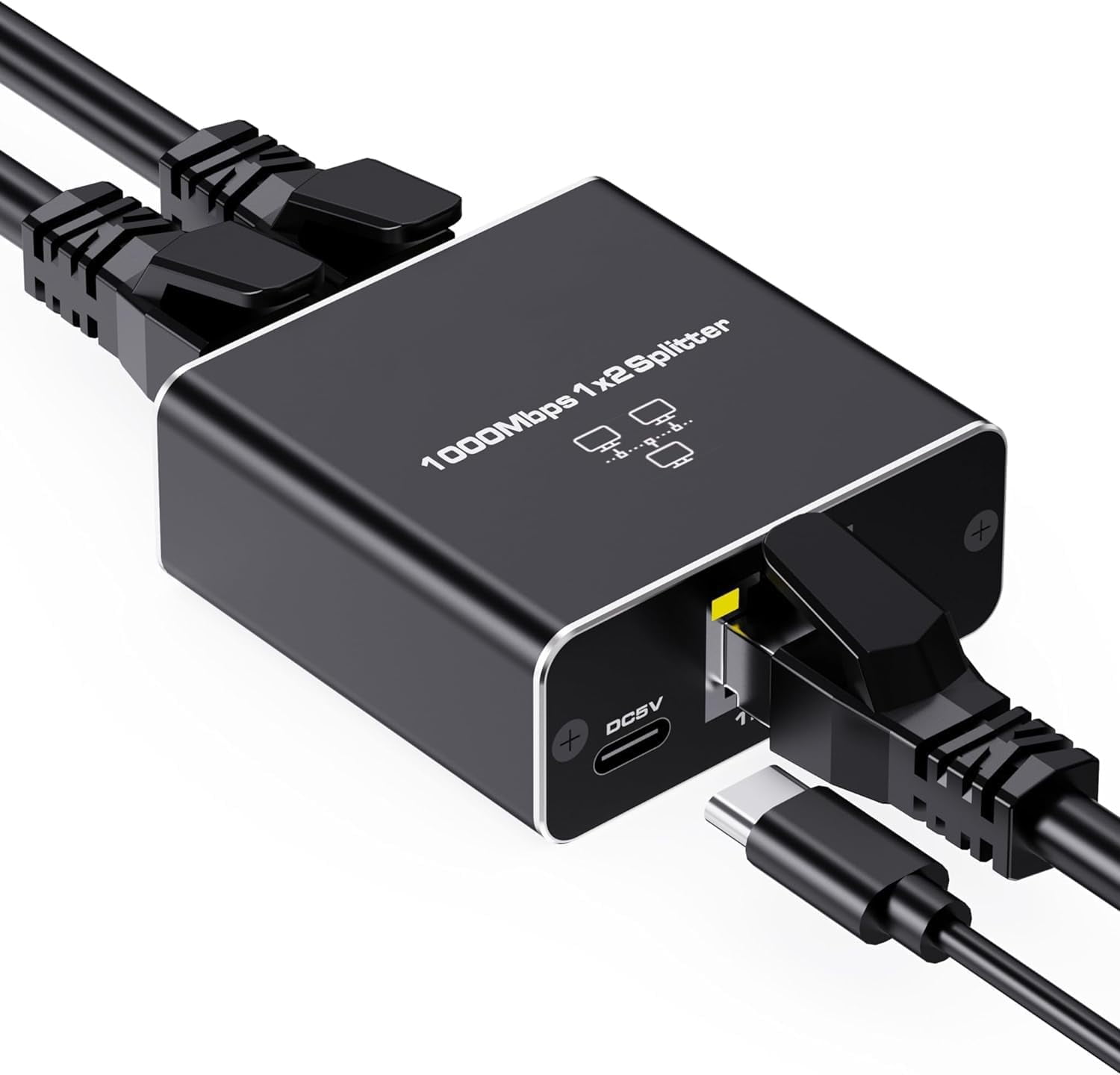 High-Speed 1000Mbps Ethernet Splitter, 1 to 2 Gigabit Ethernet Splitter with USB Power Cable, RJ45 for Cat5/5e/6/7/8 Cable