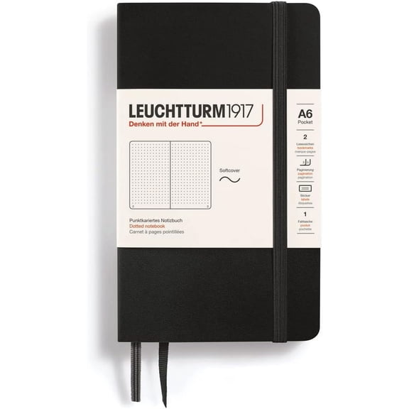 LEUCHTTURM1917 - Notebook Softcover Pocket A6-123 Numbered Pages for Writing and Journaling (Dotted, Black)