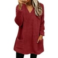 thumbnail image 2 of Winter Plus Size Fall Sweaters for Women Womens Winter Coat Loose Wool Jacket Long Sleeved Jumper With Pockets Red XXL, 2 of 6