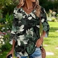 thumbnail image 3 of 3/4 Length Sleeve Boho Tops for Women, V Neck Floral Flowy Blouses with Button Cuffs Spring Fall Casual Fashion Outfits, 3 of 6