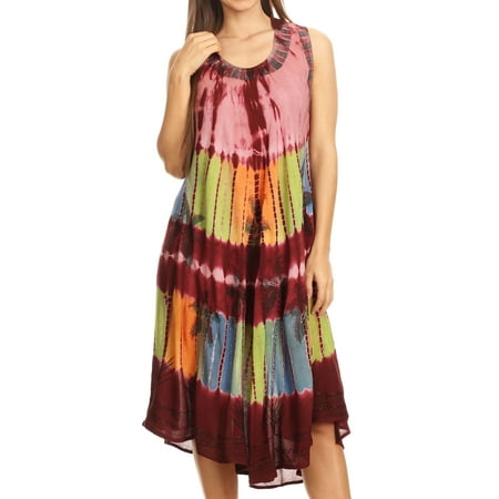 - Sakkas Palm Tree Tie Dye Caftan Dress / Cover Up - Brown - One Size