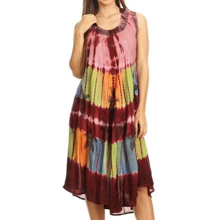 Sakkas Palm Tree Tie Dye Caftan Dress / Cover Up - Brown - One