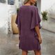 thumbnail image 5 of Mujeres manga corta vestidos de verano cuello en V sólido Batwing manga suelta cambio longitud de rodilla casual cómodo vestido corto de manga larga para mujeres, 5 of 6