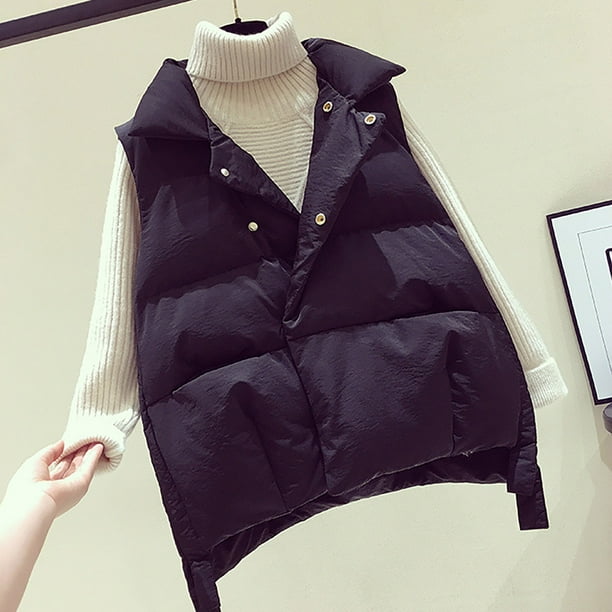 Chaleco de bolsillo para mujer, chaqueta corta, invierno, sin mangas, cuello vuelto, cremallera, prendas de vestir exteriores sólidas Fridja po1231