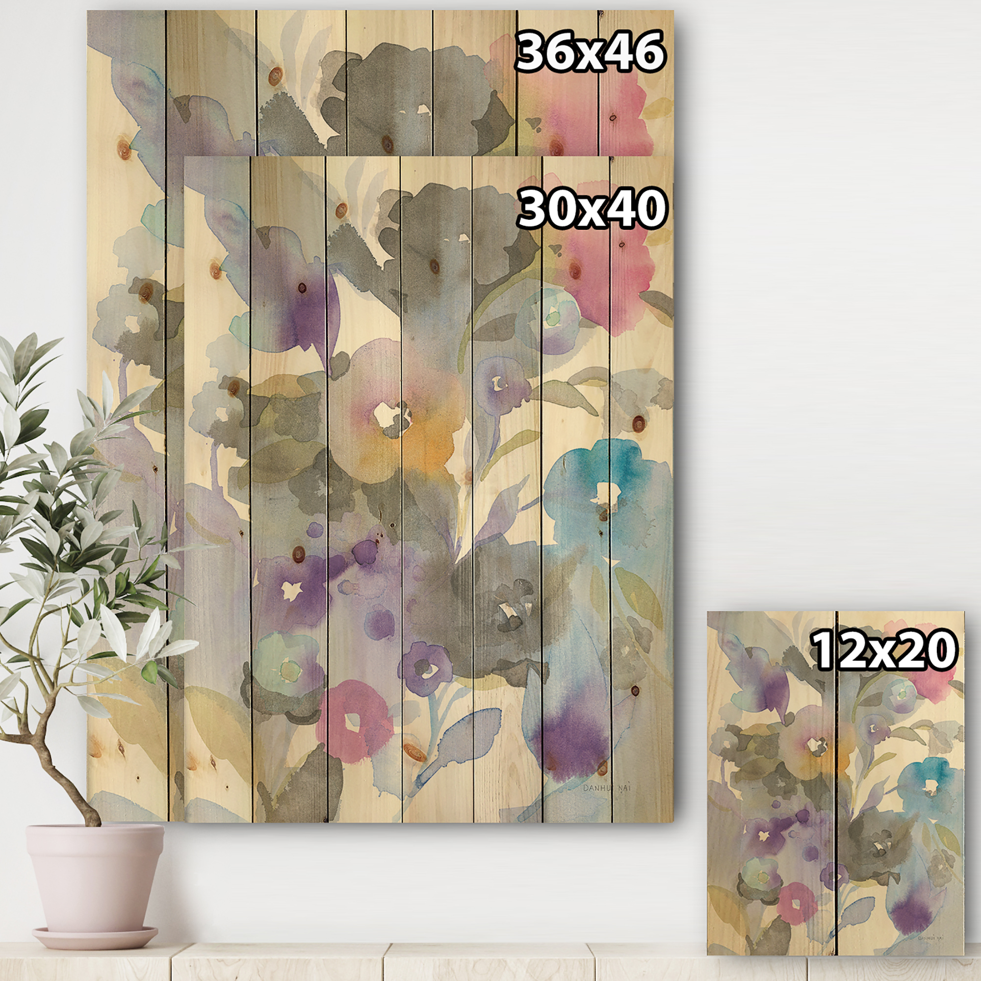 Designart 'Jewel Garden I' Modern Farmhouse Print on Natural Pine Wood