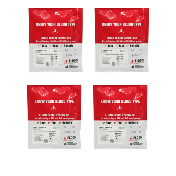 4 Pack Eldoncard Home Blood Testing Kits Blood Type Test Kit Complete Kit Walmart Com Walmart Com