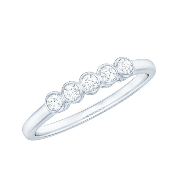 Rosec Jewels Ladies 1/4 CT Diamond Promise Ring, Diamond Five Stone Ring, Round Shape Diamond Ring, Bezel Set Diamond Ring, 925 Sterling Silver, US 4.00