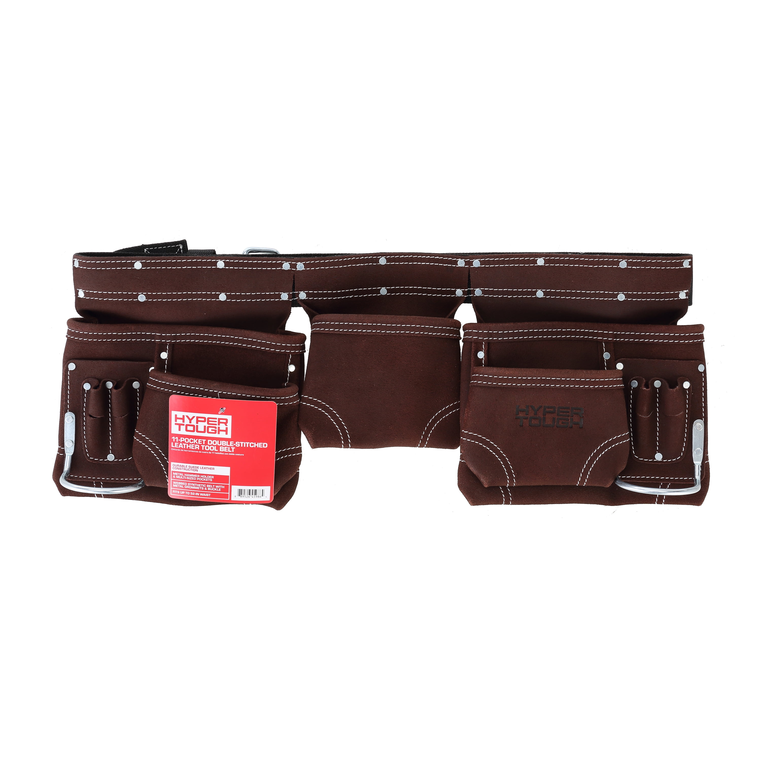 Hyper Tough 11-Pocket Double-Stitched Suede Brown Leather Tool Belt