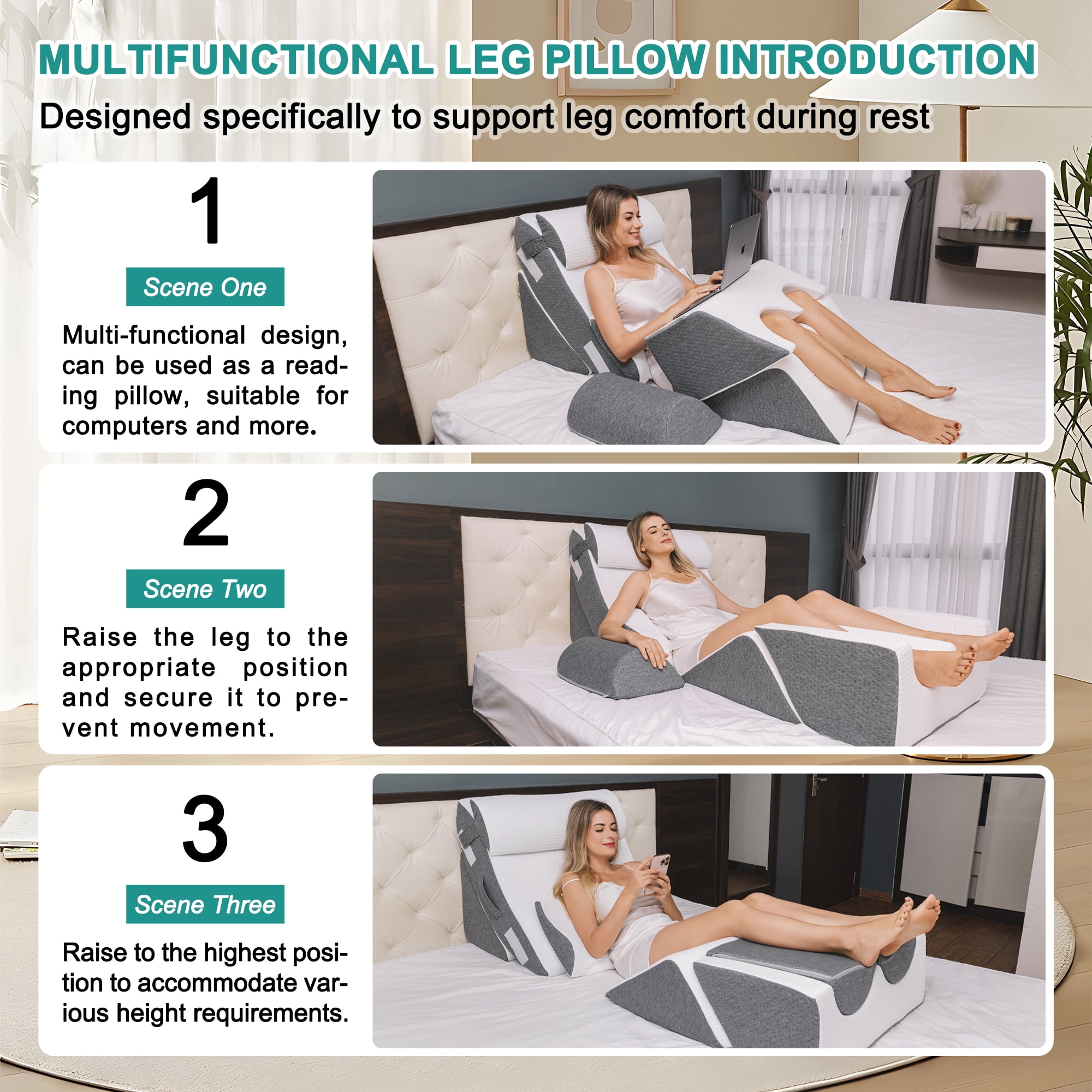 TEDresco 8-Piece Wedge Pillow Set — Multifunctional Body Support Pillow, Adjustable, with Built-in 2" Thick Memory Foam