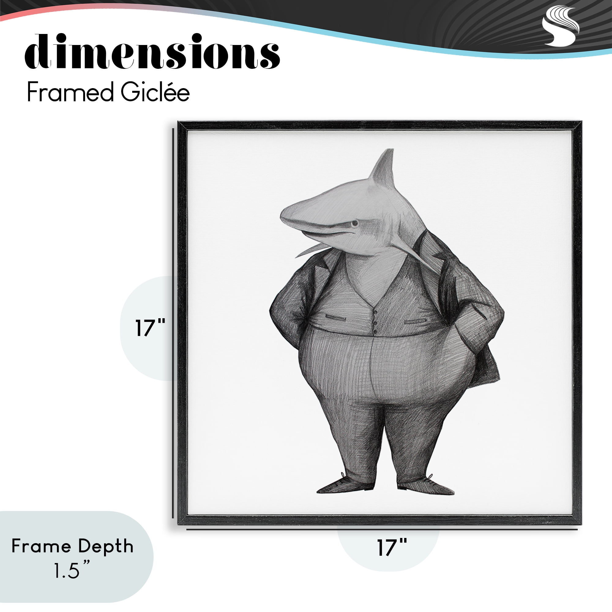 Stupell Industries Shark In Suit Drawing Black Framed Giclee Art, design by Violeta Vollmer