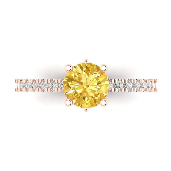 Solitaire with Accents Engagement Ring for Women - 1.465ct Natural Citrine in 14K Rose Gold Promise Ring