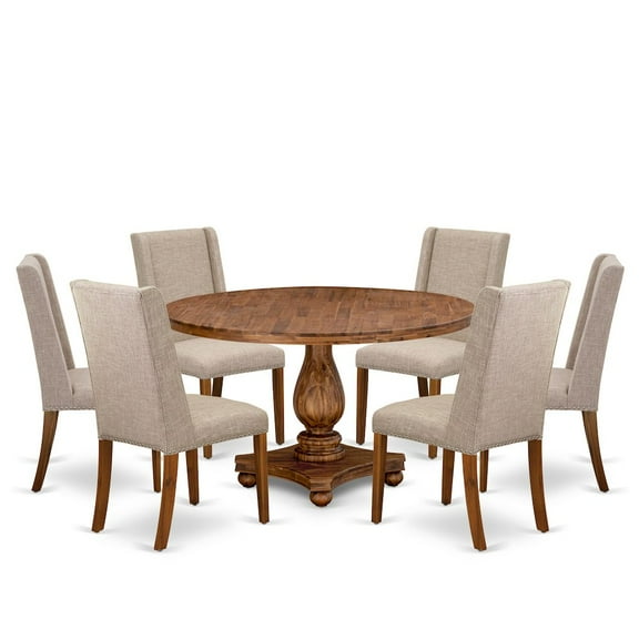 Luxe by East West Furniture 7-Piece Kitchen Table Set A Modern Table, 6 Light Tan Fabric Dinning Room Chairs