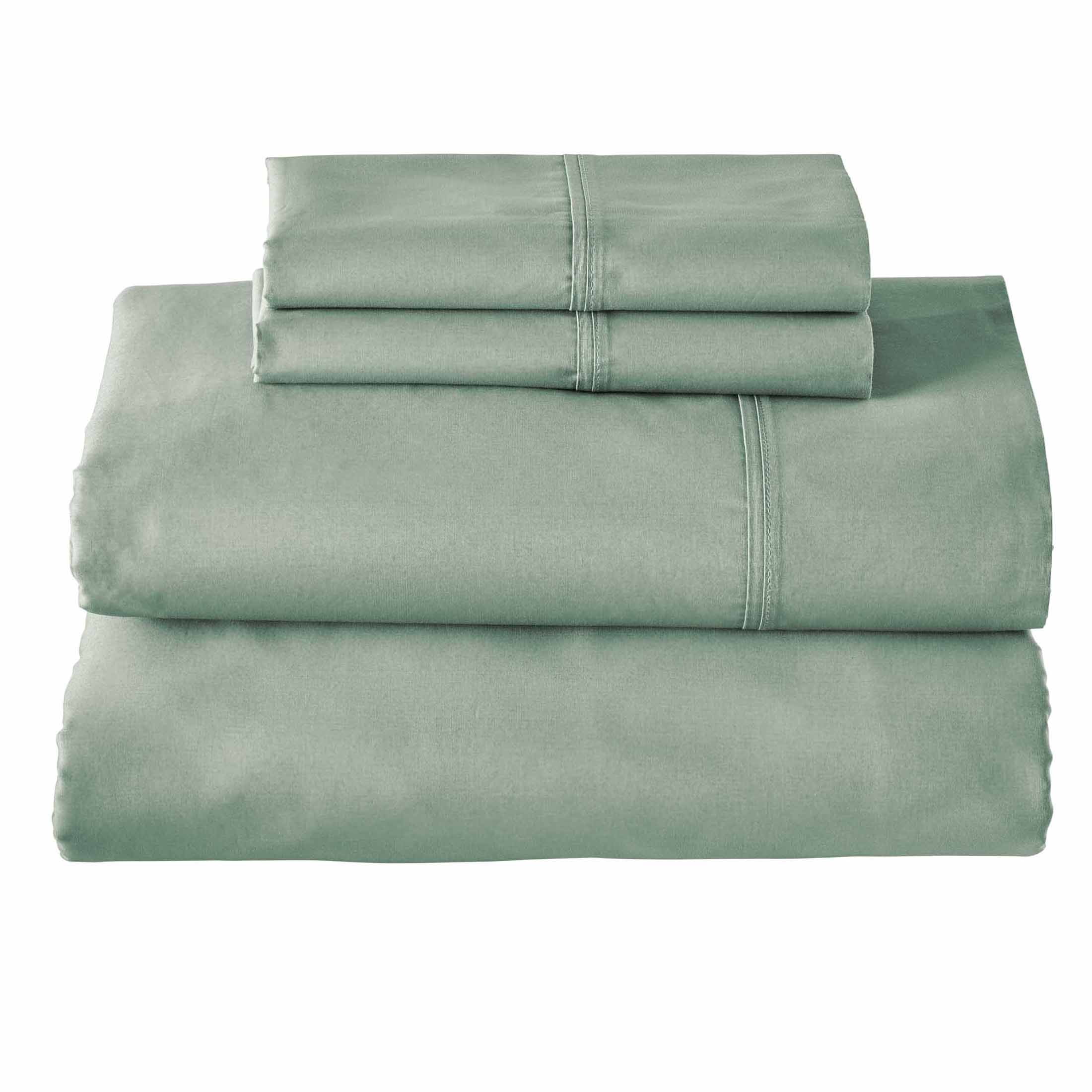 Better Homes & Gardens Cool & Crisp 4-Piece 300 Thread Count Green River Cotton Percale Sheet Set, Queen
