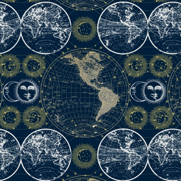 David Textiles 60" x 1.5 yard Brushed Fleece Ancient Globes Fabric Precut