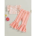 thumbnail image 4 of Bagilaanoe 2Pcs Toddler Baby Girl Long Pants Set Fly Sleeve Shirts Tops + Striped Flare Trousers 6M 12M 18M 24M 3T 4T Kids Casual Outfits, 4 of 8