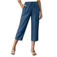 thumbnail image 1 of Pantalones de Cintura Elásticos de Pierna Ancha para Mujeres Trabajo Casual Pata Ancha Recortada Viaje Senderismo con Bolsillos Pantalon, 1 of 9