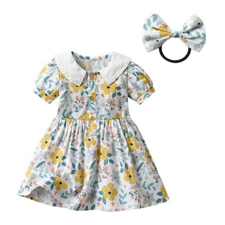 

Baozhu Toddler Girls Summer Floral Dress Short Sleeve Sundress Doll Collar Casual Dress