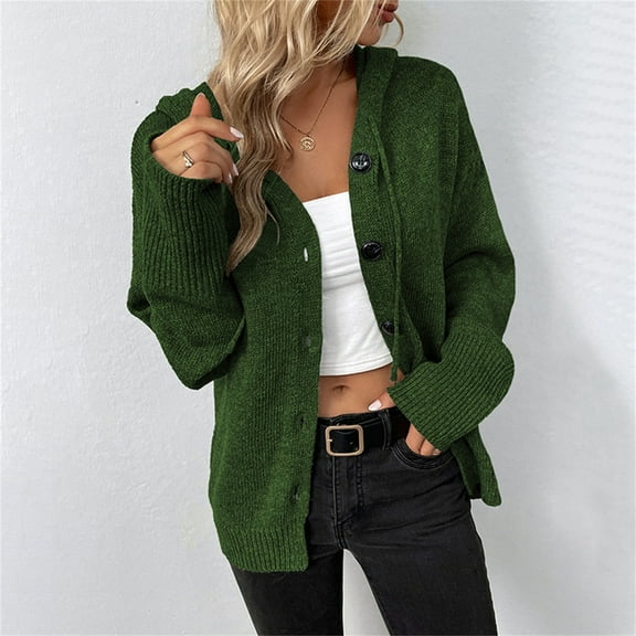 Baqcunre Womens Cardigan Women's Cardigan Sweater Hoodies Button Down Long Sleeve Oversized Knit Cardigans Fleece Jacket Fall Outfits Army Green L