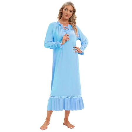 

EFINNY Women s Victorian Nightgowns Long Sleeve Sleepdress Full Length Sleepwear Loose Nightdress Loungewear S-XXL
