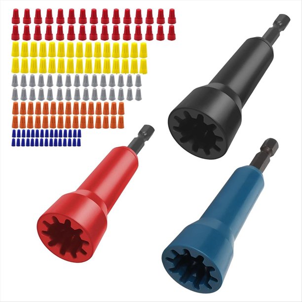 Herramienta Twister de Alambre para Taladro, Kit Surtido de Tuercas para Alambre WireNut Twister, 3 Twister de Tuercas para Taladro + 150 Tapas para Cables