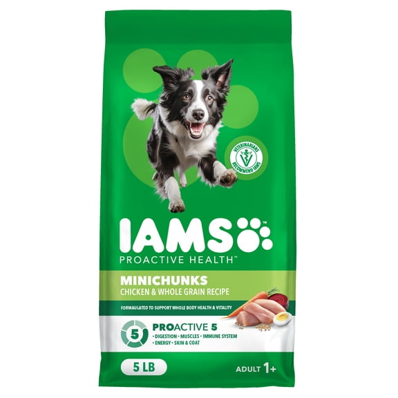 IAMS Proactive Health Adult Minichunks Chicken & Whole Grain Recipe Dry Dog Food, 5 Lb Bag