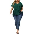thumbnail image 2 of Agnes Orinda Women's Plus Top Contrast Panel V Neck Elastic Back Short Sleeve Blouses 1X Dark Green, 2 of 6