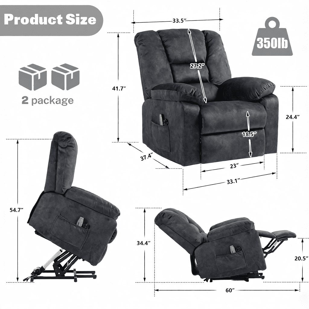 Segmart Power Lift Recliner Chair with Massage and Heating, Electric Adjustable Reclining Sofa Chair for Elderly, Velvet Fabric, Overstuffed Comfort with Side Pocket & USB Port, Gray
