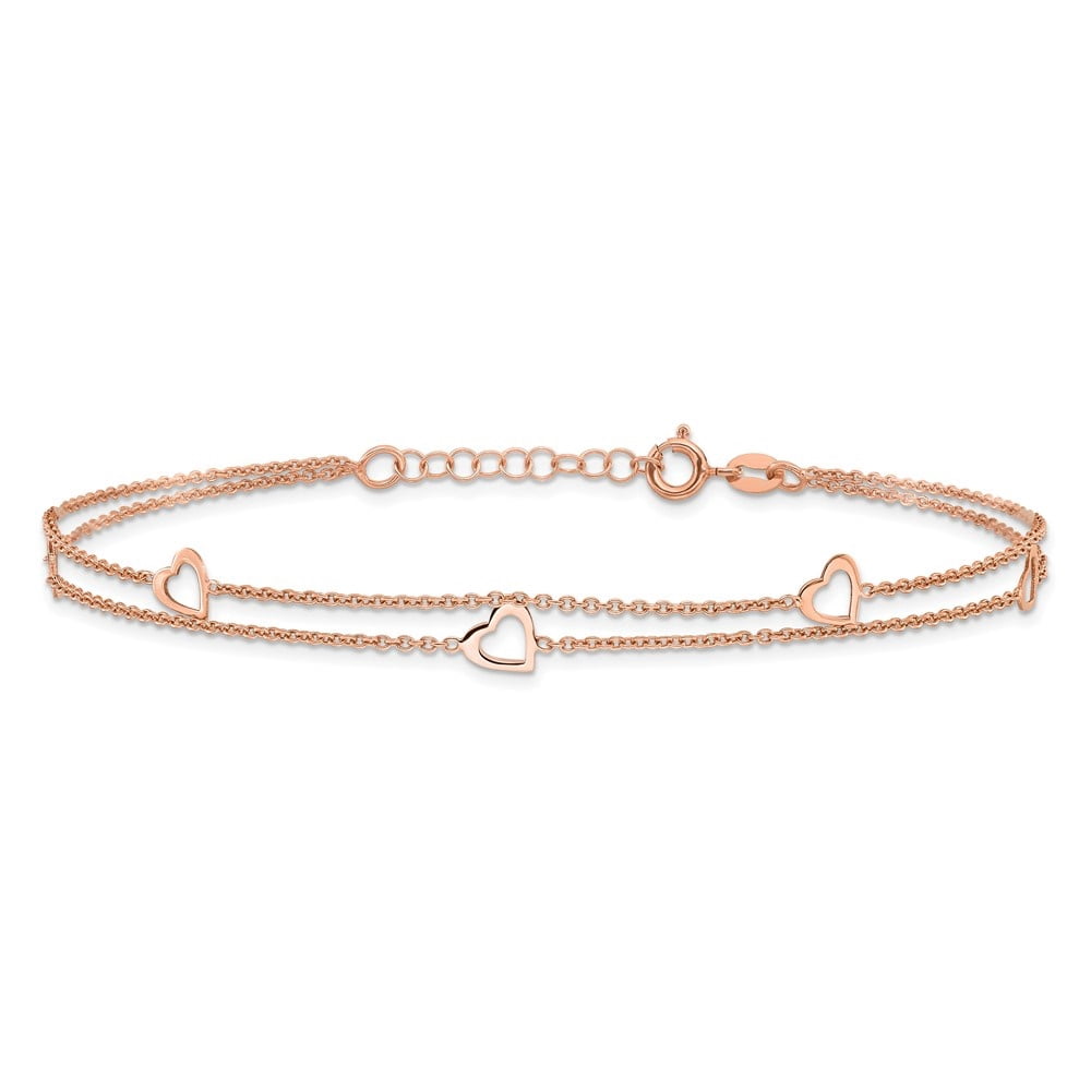 Auriga Fine Jewelry 925 Sterling Silver Rose-Tone Heart Anklet 9inchfor Women