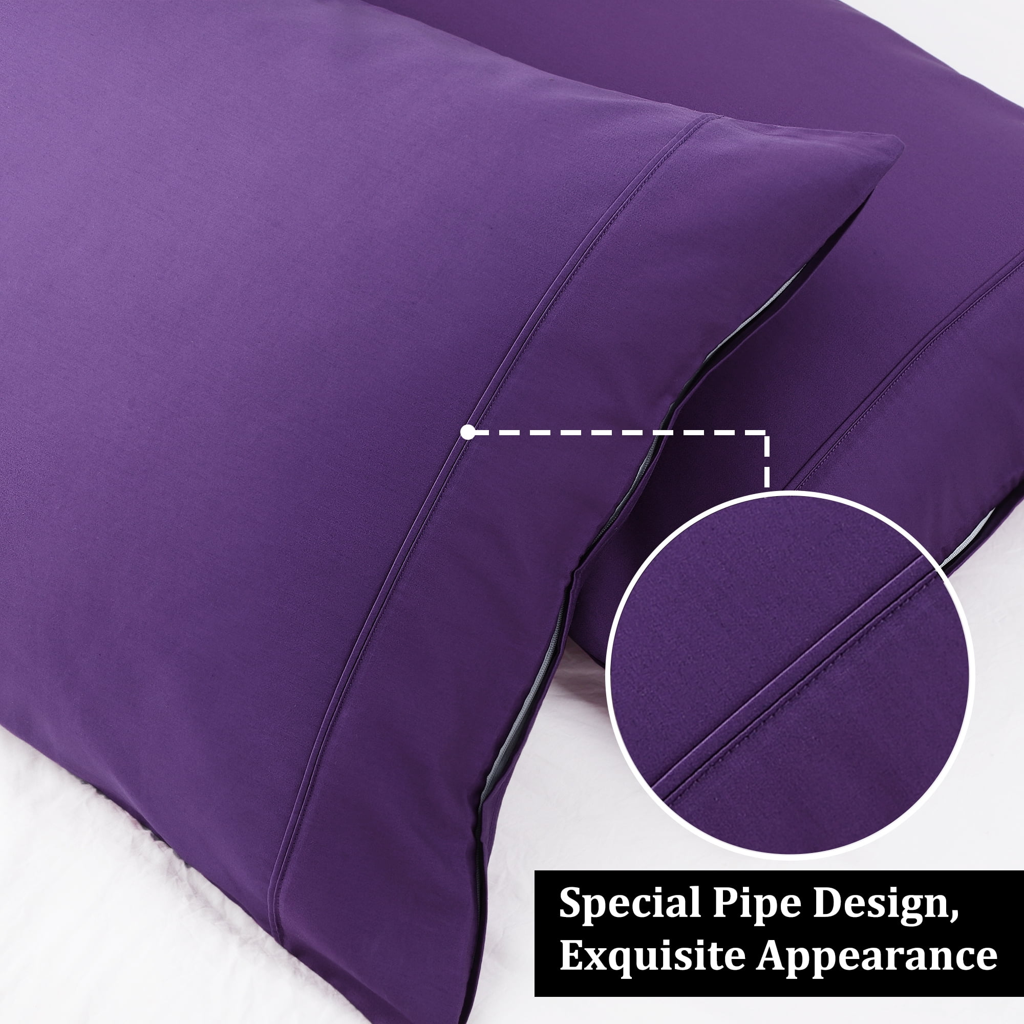 Unique Bargains Cotton Zipper Closure Pillowcase Set of 2 Grape Standard