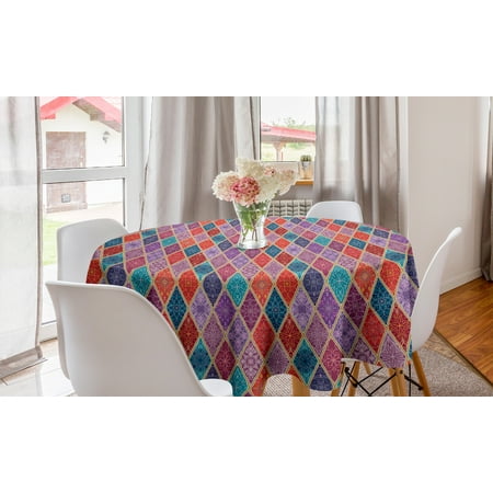 

Geometric Round Tablecloth Colorful Patchwork Style Oriental Ornamental Colorful Rhombuses Inspired Circle Table Cloth Cover for Dining Room Kitchen Decor 60 Multicolor by Ambesonne