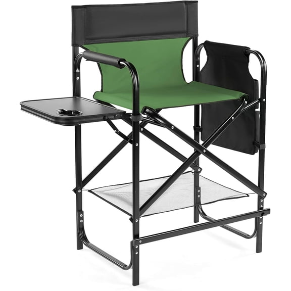 Alpinel 26" Tall Directors Chair Height Seat Folding with Side Table Storage Bag, Support for 300Lbs Portable Makeup Artist Chair with Bar Height(Dark Green/Black)