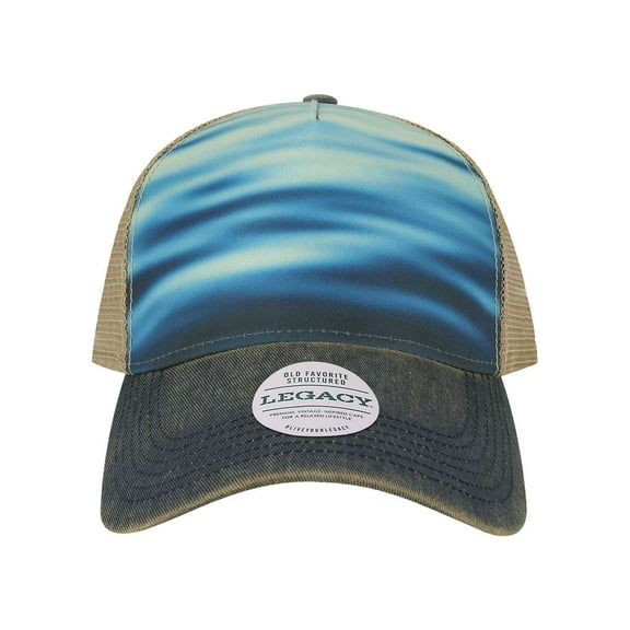 Legacy B93695650 Old Favorite Five-Panel Trucker Cap, Calm Waters & Navy - Khaki - Adjustable Size