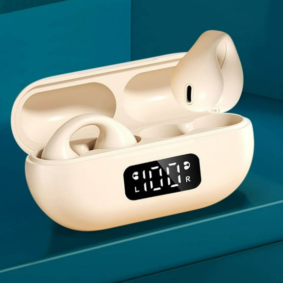 Open Ear Clip Wireless Earbuds Bluetooth 5.4, Lightweight Comfort Sports Bone Conduction Headphones Built-in Mic for Clear Audio, Stable Fit Earphones 24H Play