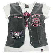 Angle View: Little Girls' Printed Motorcycle Vest Short Sleeve Tee 1020627