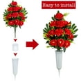thumbnail image 3 of Artificial Cemetery Flowers for Grave, Set of Artificial Memorial Peony Flowers with Vase for Graveyard Cemetery Gravestone Decoration (Red), 3 of 5