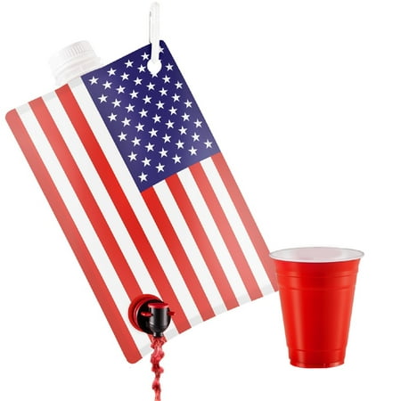

American Flag Flask for Liquor Wine Drinks: Beverage Dispenser Holds 2 Liters for Summer July 4 Sports Tailgating Birthday Graduation Cruises Boating BBQ Parties by Party Flasks