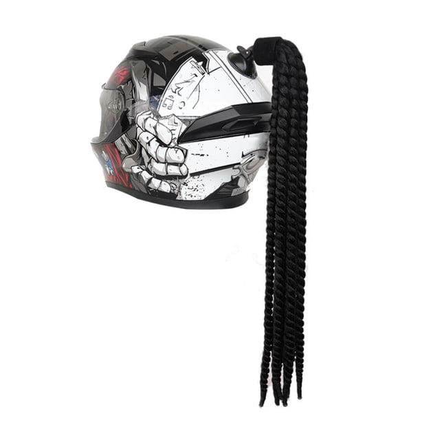 Casco de motocicleta Dreadlocks mujeres hombres casco Dreadlocks Motocross casco Punk decoración de cabello - Negro shamjiam Pelo de la peluca de cola de caballo