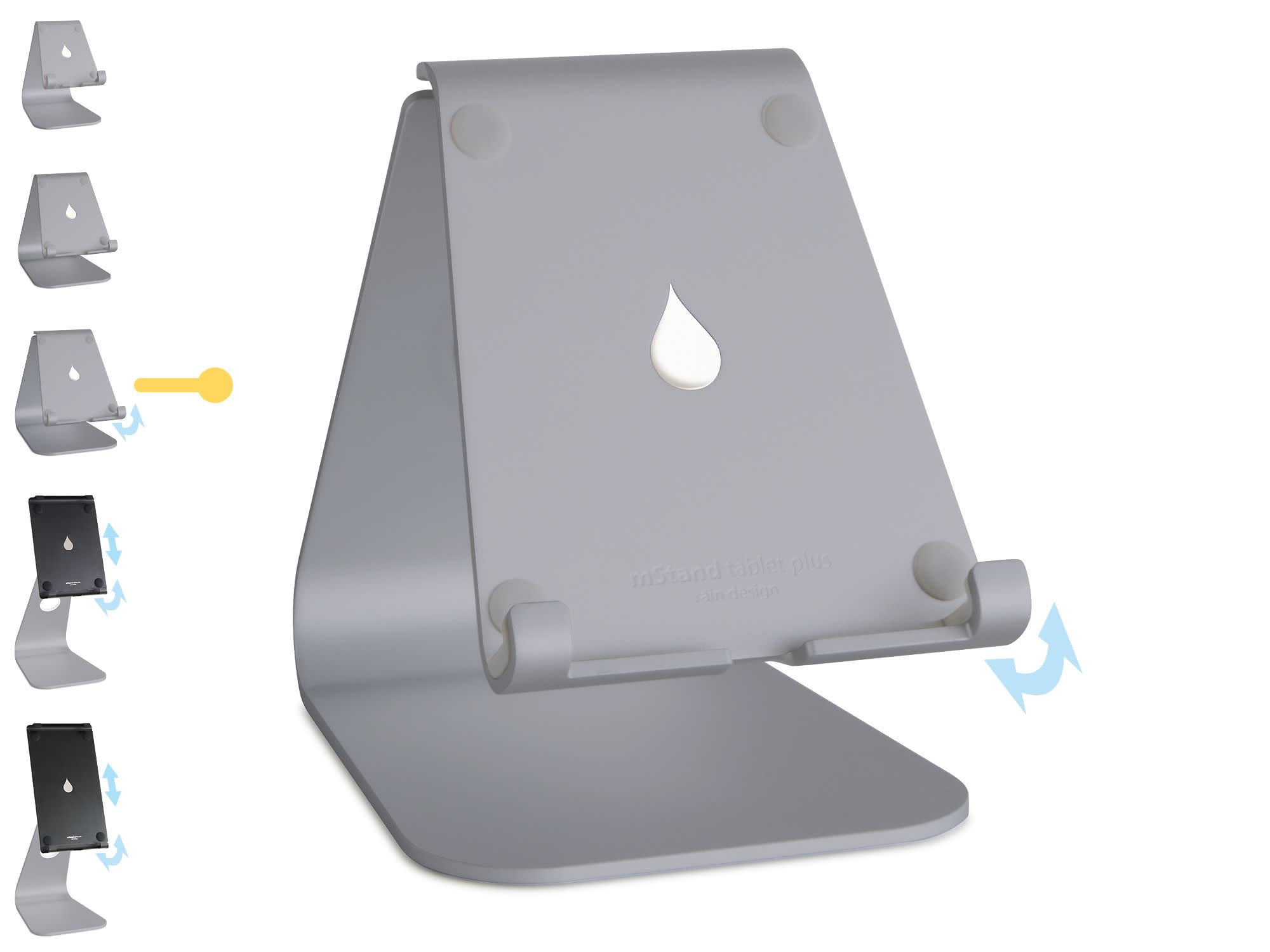 Rain Design mStand tabletplus - tablet stand - Space Grey - Angle-adjustable stand ensures precise viewing angle. Angle-adjustment 10 to 50 degree.