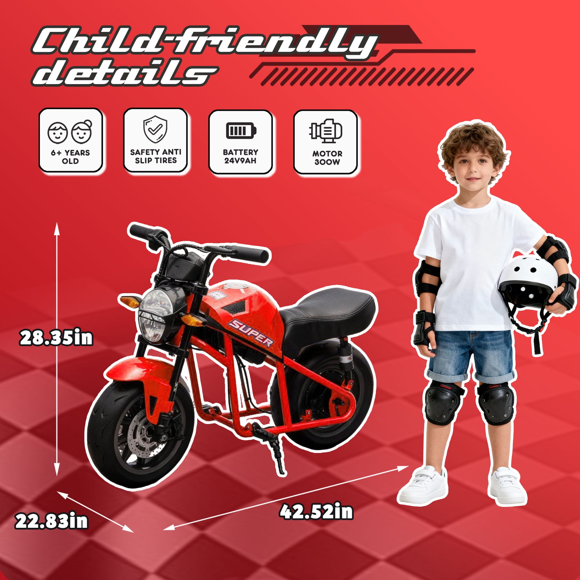 24V 9AH Electric Dirt Bike, 12 MPH & 110lb Max, 350W Ride On Toy for Big Kids w/14in EVA Wheels & Metal Frame, Twist Grip Throttle, Dual Suspension, Music, Light, Kids Motorcycle for Kids 6+, Red