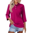 thumbnail image 2 of Polo Shirts for Women 3/4 Length Sleeve Golf Shirts 3-Button Quick Dry Workout Tops Collared for Work Running Tennis,Hot Pink XL, 2 of 6