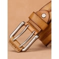 thumbnail image 3 of Catelles Men's Casual Vintage Camel Leather Belt, Vintage Pin Buckle, Business Casual Style, Comes with Gift Box And Hole Puncher&For waist 48in Width 1.5in(3.8cm), 3 of 9